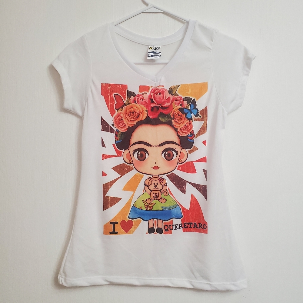 Frida Kahlo I Love Queretaro Graphic T Shirt White Red Orange Size Medium. - Picture 1 of 3